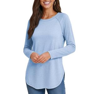 ATHMILE Womens Long Sleeve Tops Casual Fall Fashion Bussiness Batwing T Shirt Round Neck Basic Loose Tunic Ice Blue M