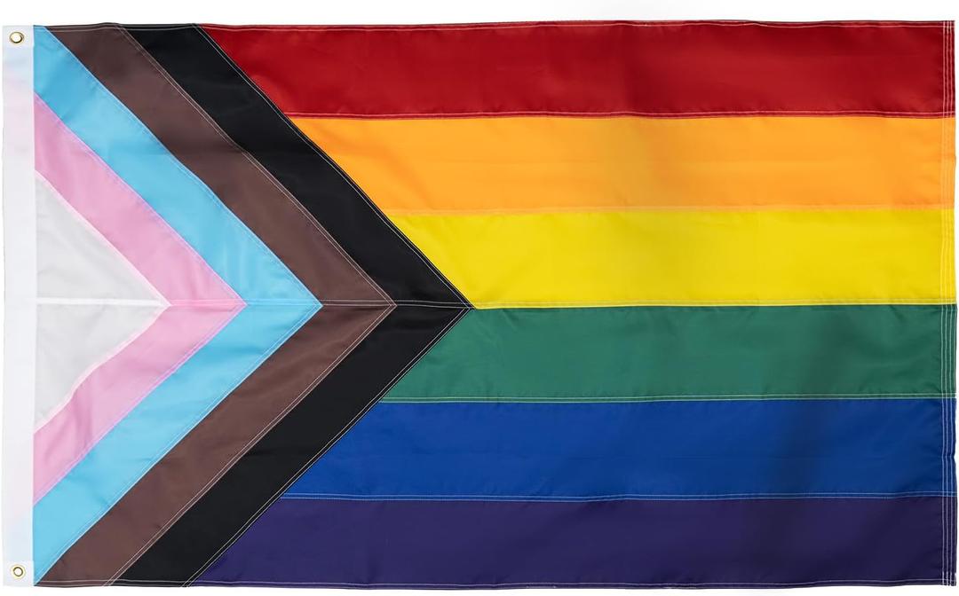 Homissor Pride Flag Outdoor 3x5 Sewn Stripes Progress Gay LGBT Lesbian Transgender Bisexual Flags Fade Resistant for Indoor Outdoor