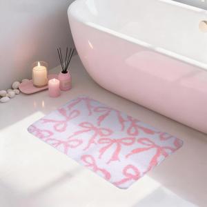 Pink Bow Rug Bathroom Rugs, Coquette Bath Mat Non-Slip Absorbent Cute Aesthetic Room Decor Bathmat, Washable Plush Carpet for Bathtub Shower, Bedroom, Kitchen (Pink, 16 x 24 inches)