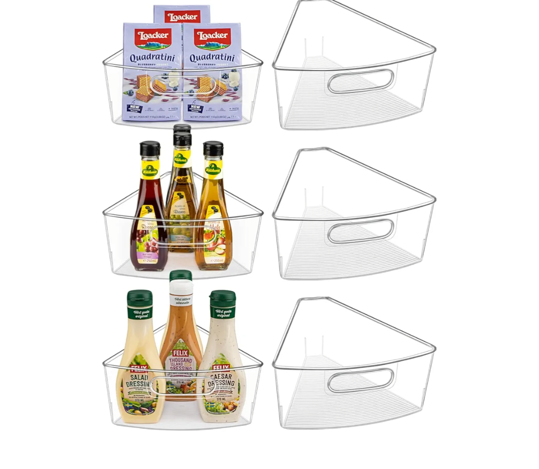 Lazy Susan Cabinet Organizer Bins for 26"/ 28"/ 32" Diameter Corner Organizer, Plastic Cabinet Storage Bin, 1/8 Wedge - Food Safe, BPA Free, with Non-Slip Pads (for 26" Diameter, 6 Pack
