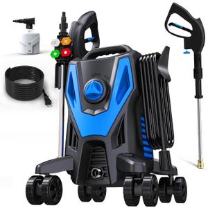 2025 Upgraded Electric Pressure Washer - 4500 PSI 3.0 GPM Power Washer with 35FT Cord, 20FT Hose, 4 Anti-Tipping Lockable Wheels, 4 Nozzles and Foam Cannon for Cars, Garage, Driveway