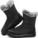 Winter Snow Boots for Women: Mid-Calf Booties with Fur Lined Zipper Comfortable Waterproof Warm Outdoor Shoes (8.5, Black)