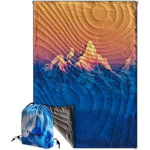 Camping Blanket - Puffy, Packable, Lightweight,Waterproof and Warm - Wearable Blanket with Snap Buttons for RV,Outdoors,Travel,Stadium, Beach(Sunset Snow Peaks,75"x50")