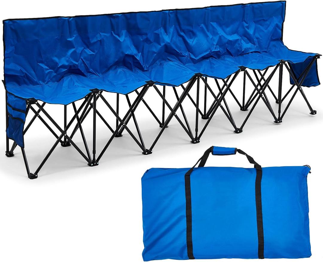 6 Seats Folding Soccer Bench, Sports Team Bench, Blue