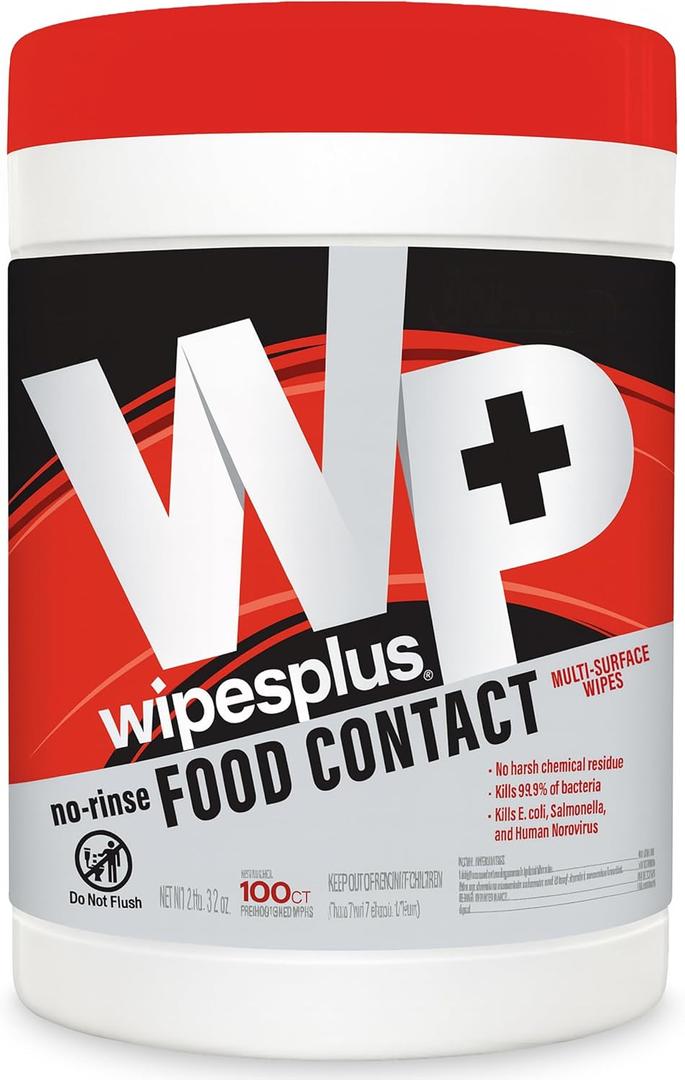 WIPESPLUS Cleaning Wipes All Purpose Food Contact - No Rinse, No Residue, Quick Dry Formula, Disinfecting Wipes For Restaurants, Foodservice, Schools - Canister, 100 Count, (Pack of 6)