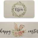 Riakrum 2 Pcs Easter Kitchen Rug Easter Kitchen Mat Set Cute Bunny Rabbit Ears Rug Doormat He is Risen Spring Floral Mat Non Slip for Indoor Outdoor Entrance Floor 17 x 29 and 17 x 47 Inch