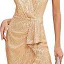 Womens Sequin Sleeveless Sexy Dress V Neck Ruffled Party Club Glitter Cocktail Dresses (Small)