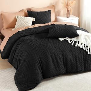 Litanika Oversized Queen Comforter Black, 3 Pieces Tufted Boho Farmhouse Bedding Comforter Set, Lightweight Fluffy All Season Comforter Set (98x98In Comforter & 2 Pillowcases)