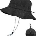 PFFY Quick Dry Waterproof Packable Bucket Hat for Women Men Outdoor Sun Hats with Detachable Chin Strap (Black)