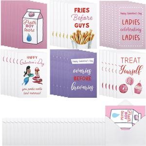 Resurhang 72 Pcs Galentine's Day Cards Assortment Pink Greeting Card with Envelopes Gift Galentine Cards Bulk Galentines Party Favor for Hearts Day Wedding Classroom Exchange