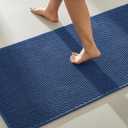 Bathroom Rugs Non Slip Washable, Super Absorbent Thin Bath Mat Quick Dry Low Pile Bathroom Rug, Navy Blue 20"x48"