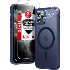 LeYi for iPhone-11-Pro-Max Cases Blue with Screen Protector X2 + Camera Cover X2[ MagSafe Compatible] Magnetic Military Grade Protective Phone Case for iPhone 11promax i Phone 11pro max, Matte Blue