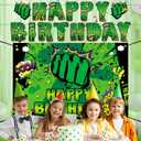 Green Super Hero Happy Backdrop for Birthday Party, 5x3ft Cityscape Hero Skyline Buildings Boom Photography Background Baby Shower Boy Kids Party Decorations Photo Props