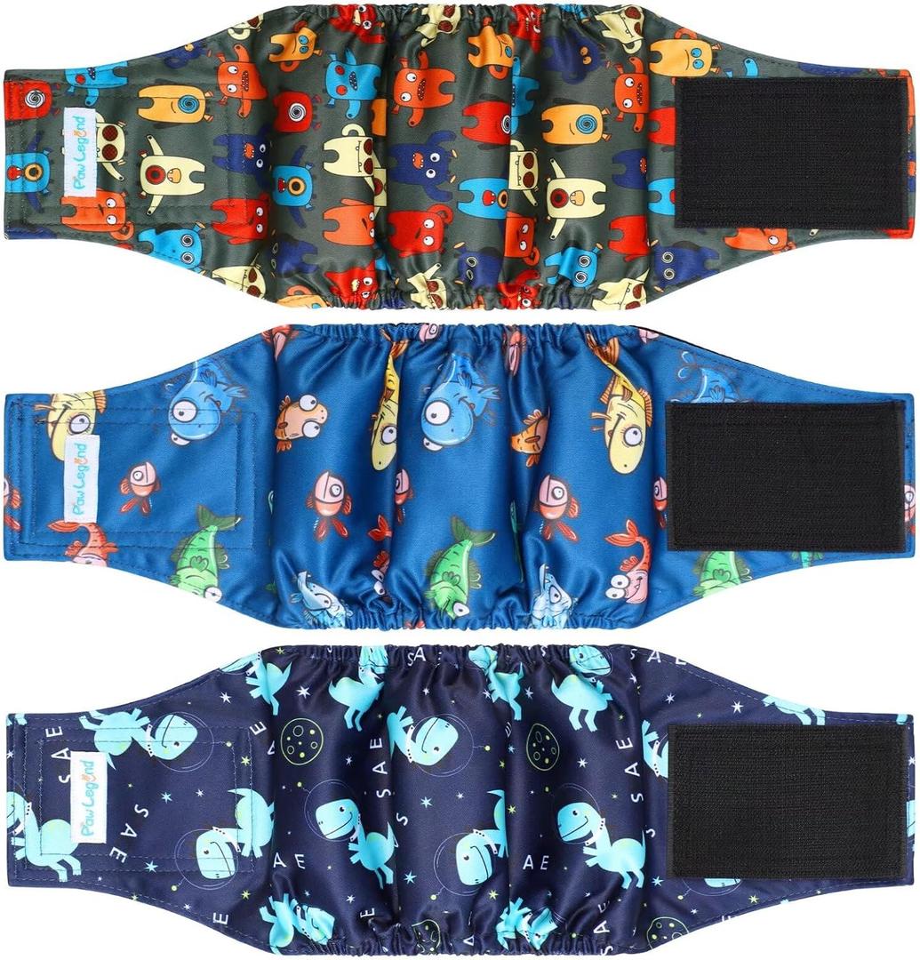 Paw Legend Washable Dogs Diapers Male Dog Belly Bands for Male Dogs Diapers Reusable Puppy & Doggie Diapers Male (3 Pack, Large)