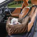 Oiilores Dog Car Seat for Small Dogs, Washable Pet Booster Seats with Clip-On Safety Leash, Comfy Deluxe Plush Carseat with Storage Pockets, Puppy Car Travel Carrier Bed for Dogs Under 25 lbs, Brown