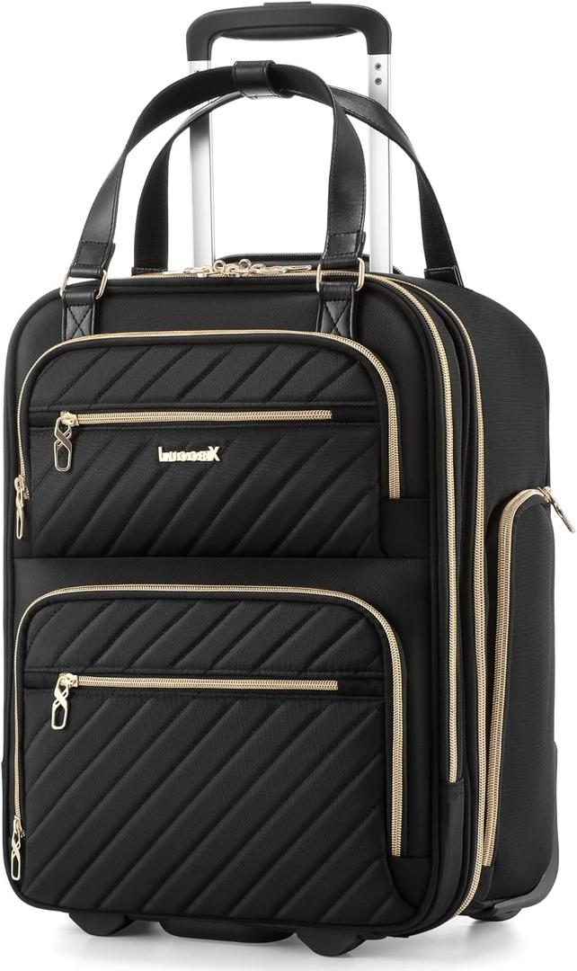 LUGGEX Underseat Carry On Luggage with Wheels, UDK2 Lightweight Under Seat Luggage, Soft Sided Personal Item Suitcase for Short Trip (UX-Core, Black, 17 Inch)