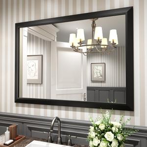 Amorho Black Bathroom Mirror, 48x35 Inch Thick Metal Framed Wall Mirrors for Over 2 Sinks, Bedroom, Living Room, Entryway, Large Rectangle Wall-Mounted Mirrors.