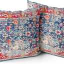 Snycler Boho Pillow Covers 18x18 inch Set of 2 Boho Carpet Throw Pillows for Couch Navy Blue Red Geometric Floral Decorative Pillow Cases Farmhouse Home Decor for Sofa Porch Patio Bed Room Outdoor