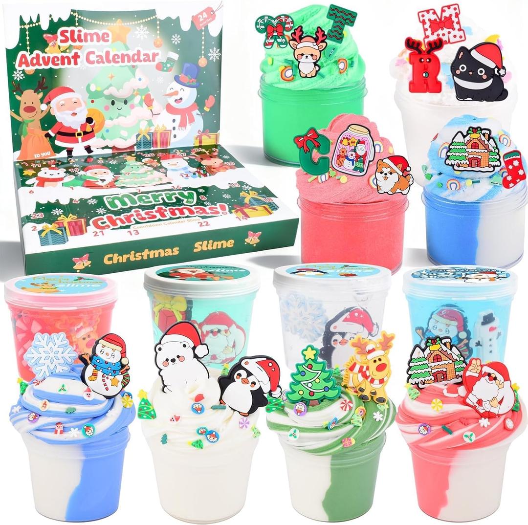 Slime Advent Calendar - 24 Days of Super Soft & Stretchy DIY Slime for Kids, Christmas Countdown Calendar, Party Favors, Stocking Stuffers & Birthday Gifts for Girls and Boys