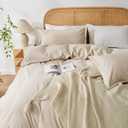 OAITE 100% Washed Cotton Duvet Cover Queen Size Soft Breathable Durable Bedding with Zipper Closure & 8 Corner Ties- 3 Pieces Plain Simple Duvet Cover Set,2 Pillow Shams,1 Duvet Cover(90"x90")