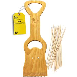 Premium Wood Grill Scraper - Wooden BBQ Grill Scraper, Barbecue Cleaner Tool, Enjoy Safe & Bristle Free Barbecue for Outdoor Grill |Includes 12" Bamboo Skewers (100 Pcs)