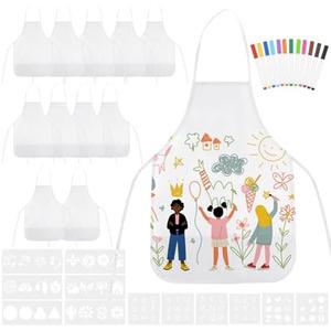Morcheiong 36/72Pcs DIY Kid Aprons Set, Kids Painting Aprons with Colored Pen and Crafts Template for Handmade Craftsmanship