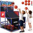 LED Arcade Basketball Game Set w/Electronic Scoreboard for Kids 2 Players, Boy Toys Basketball Hoop w/ 5 Balls for 3-12 Years Old, Adjustable Height w/Pump & Storage Net for Indoor Outdoor Play