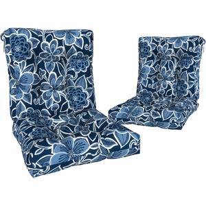 Outdoor Seat Chair Cushions, Tufted Back Patio Furniture Cushions Set of 2, Water Repellent Wicker Replacement for Home Garden Chairs, 42x21x4 Inch, Flower Navy