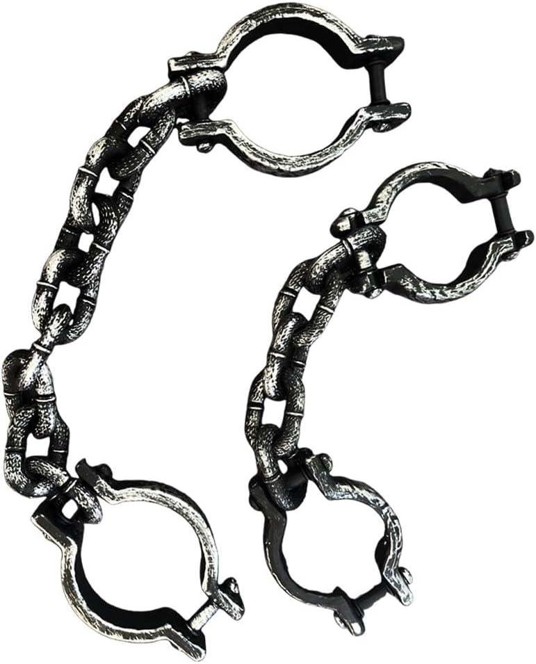 2Pcs Halloween Chains Plastic Prisoner Costume Handcuffs and Footcuffs Halloween Chains Props Prisoner Costume Accessories for Halloween Party Dress Up Grey