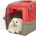 MidWest Homes for Pets Spree Travel Carrier – Hard-Sided Dog & Cat Carrier, Small Pet Travel Crate with Handle, Ventilated Design, Easy Assembly, 24-Inch, Red
