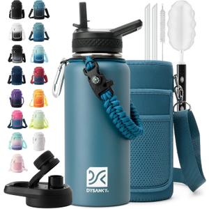 DYSANKY Insulated Water Bottle | Thickened Stainless Steel Vacuum Metal | Portable Sports Water Jug for Gym and Hiking with Straw, Carrier Bag, Handle Strap | BPA-Free 32 oz (Indigo)