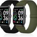 2 Pack Stretchy Nylon Watch Bands Compatible with Woneligo/Fitpolo Smart Watch IDW13, Loop Soft Elastic Straps for FITVII H56/ID208Plus/Gydom/ENOMIR/Amzhero/TOOBUR/MILOUZ/Tensky IDW19 Watch