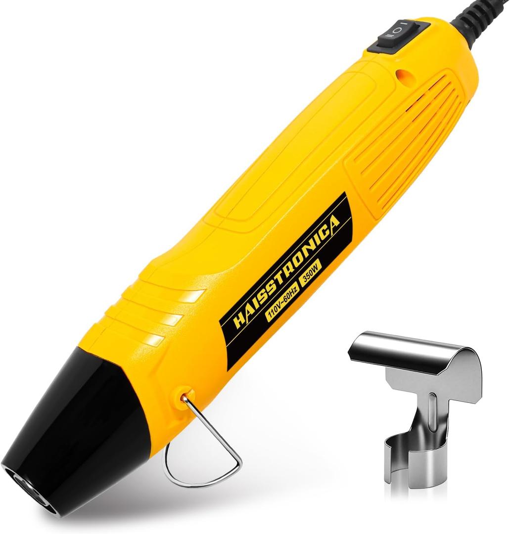 Haisstronica Mini Heat Gun 350W, 2 Temp Settings 482F/752F (250C/400C), Hot Air Tool with Metal Stand & Nozzle Guard, 110V Corded Heat Shrink Gun for Shrink Tubing, Crafts, Embossing, Vinyl Wrap