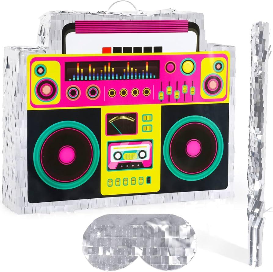 80s Radio Boombox Pinata 90s Piñata Music Piñata with Pinata Stick for Hip Hop Theme Party Supplies Birthday Party Decorations Centerpieces Table Decor Game Birthday Party Decorations Supplies