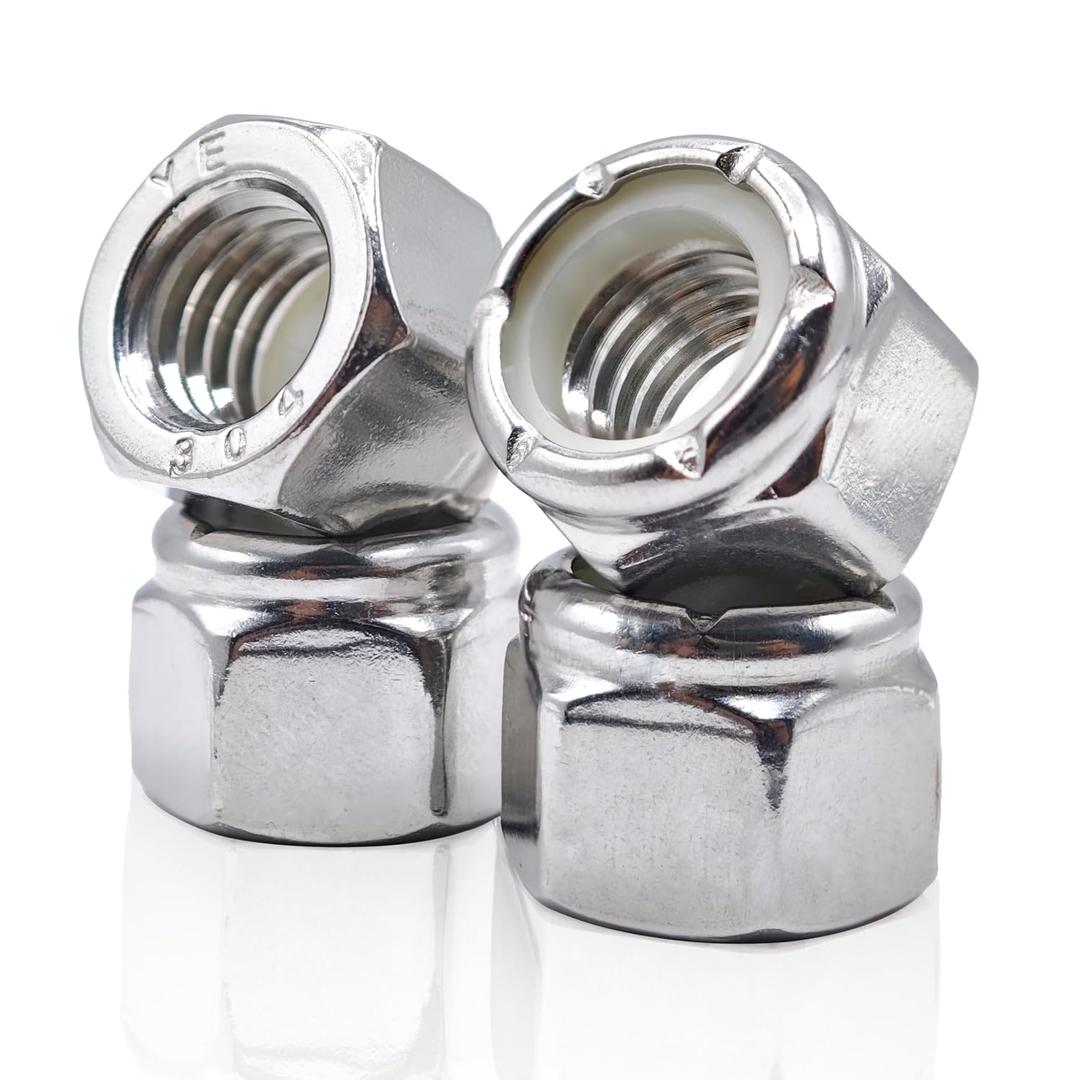 1/4"-20 Nylon Insert Lock Nuts 30pcs SAE 304 Stainless Steel Nylon Locknuts Hex Lock Nuts Reusable Anti-Loose Corrosion-Resistant for DIY Home Automotive Industrial
