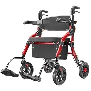 SUCCU Rollator Walkers for Seniors with Seat, 2-in-1 Walker Wheelchair Combo, Foldable Rolling Walker with Seat, Wheelchairs for Adults – 400 lbs Capacity, Adjustable Height