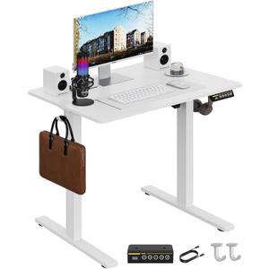 Electric Standing Desk,32x24 Inches Adjustable Height Stand up Desk, Sit Stand Home Office Desk with Splice Board, 3 Preset Heights,Equipped with Hooks,Ergonomic Computer Desk WorkstationWhite