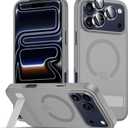 LEKEVO Stand for iPhone 17 Pro Max Magnetic Case, Compatible with MagSafe, Built-in Kickstand, Camera Lens Protector, Translucent Matte Slim Silicone Shockproof Hard Back Phone Cover, Gray