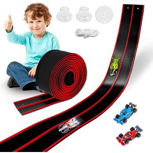 Flexible Race Track Toys for Kids 15 Ft with 4 Cars & Suction Cups, Portable Double Lane Racetrack Compatible with Hot Wheels & 1/64 Diecast Cars, Fun Car Ramp Track Set for Ages 3+(Black & Red)