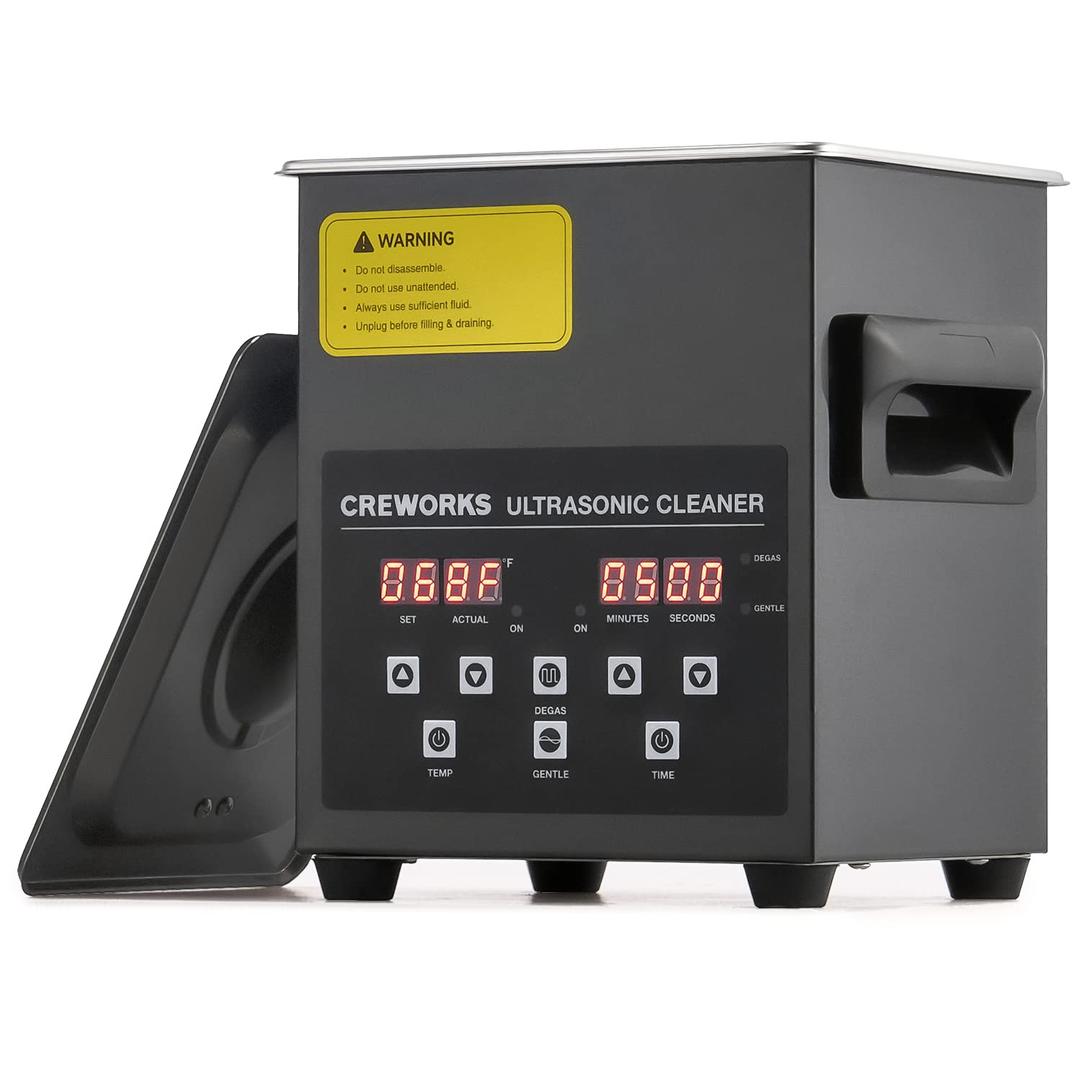 CREWORKS 2L Digital Ultrasonic Cleaning Machine with Degas and Gentle Mode, 60W Ultrasonic Cleaner Machine with Heater and Timer, 0.5 gal Ultrasound Cleaner for Retainer Watch Denture Glasses More