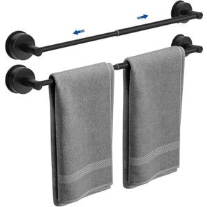 Adjustable Suction Cup Towel Bar for Bathroom Wall, 14.624 Inches Black Towel Bar, Stainless Steel Bath Towel Holder, Towel Racks for Bathroom Shower (Matte Black, 2 Pack)