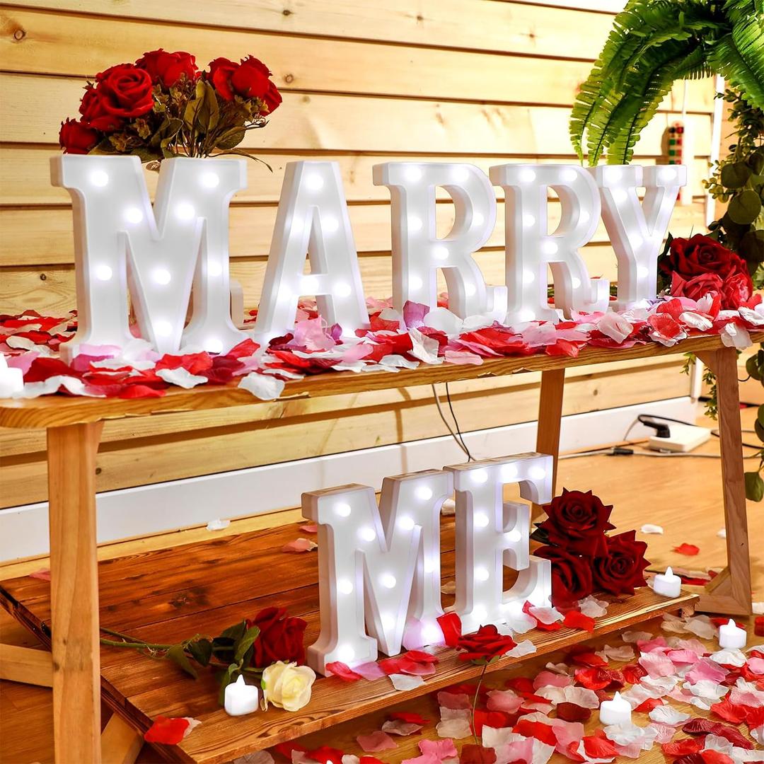 Roowest Marry Me Letters Light Proposal Decorations Set Includes 7 LED 6.3" x 5.5" Romantic Marry Me Sign and 1000 Rose Petals for Proposal Engagement Wedding Decor(White Light, Multicolor) Roowest Marry Me Letters Light Proposal Decorations Set Includes 7 LED 6.3" x 5.5" Romantic Marry Me Sign and 1000 Rose Petals for Proposal Engagement Wedding Decor(White Light, Multicolor)