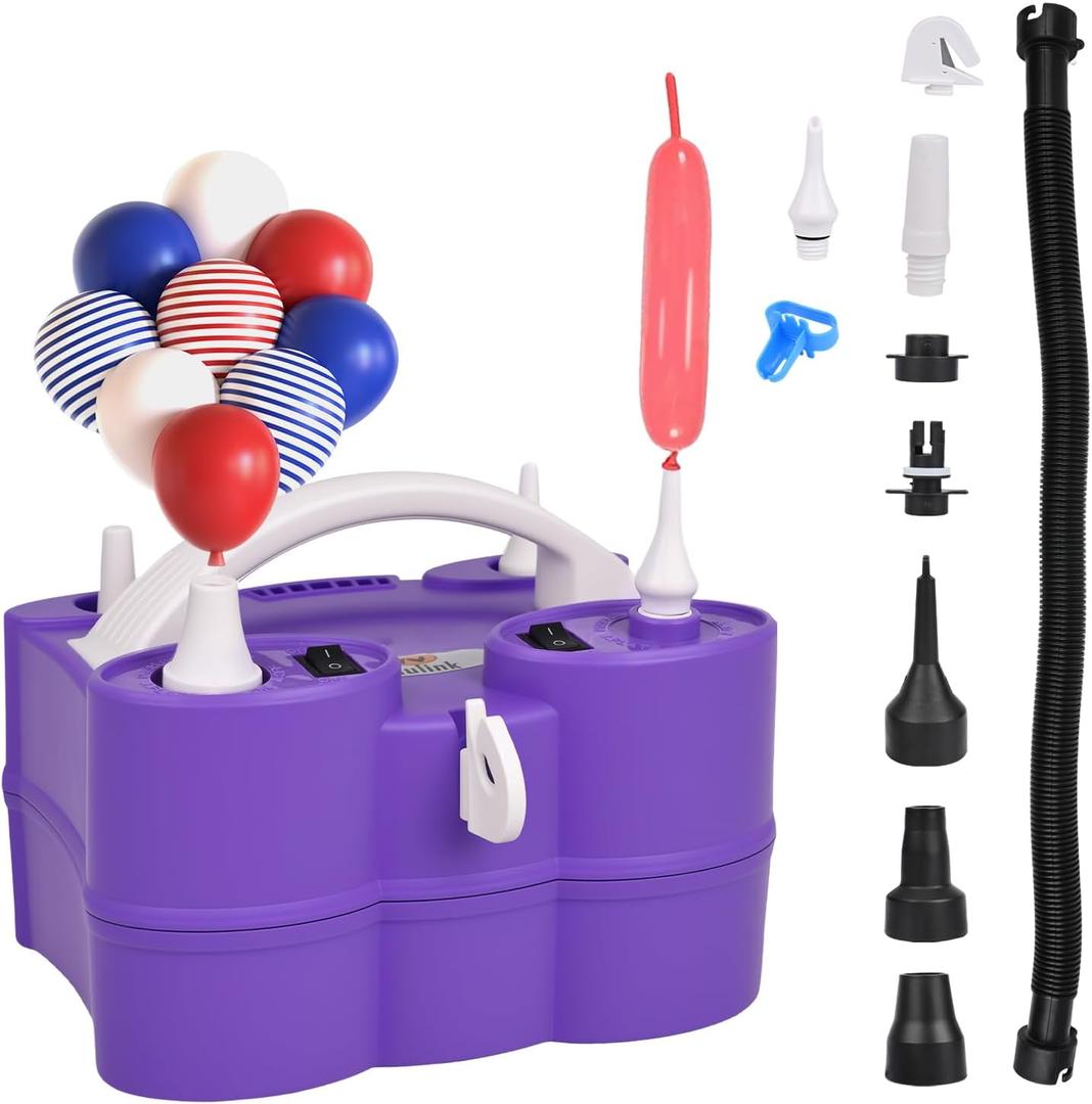 Nulink Electric Balloon Pump, Portable Electric Balloon Blower Machine Balloon Air Pump Dual Nozzle 110V 600W Balloon Inflator for Party Decorations (Purple)