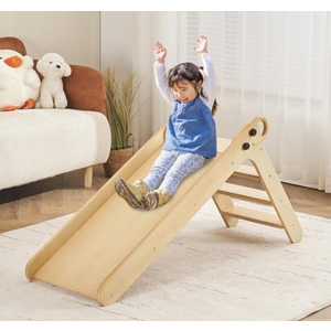 DEYGIA Wooden Slide for Toddlers, Toddler Slide Indoor, Kids Slide for Age 1-5, Wooden Foldable Baby Slide for Playroom and Children's Room, Montessori Climbing Toys (Wooden)