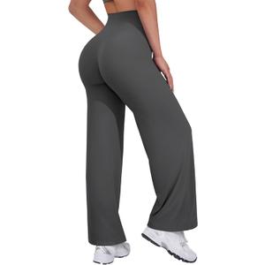 VOYJOY Straight Leggings Bottoms Wide Leg Pants for Women 29"/ 31.5"/33"/35" High Waist Stretch Casual Sweatpants (X-Small, Dark Gray)