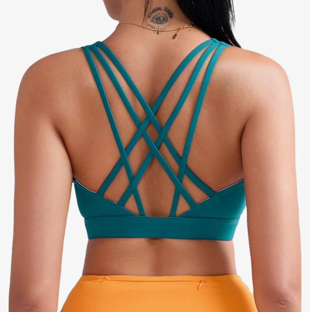 RUNNING GIRL Sports Bras for Women, Medium-High Impact Running Strappy Sports Bra with Removable Pads size M