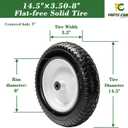 Parts Camp Wheelbarrow Tires,3.50-8" Flat-free Solid Tire and Wheel,Universal Fit 14.5" Wheelbarrow Tire For Garden Carts/Wheelbarrows/Trolley Dolly With 5/8" Axle Bore Hole,3" Centered Hub(2 Pack)