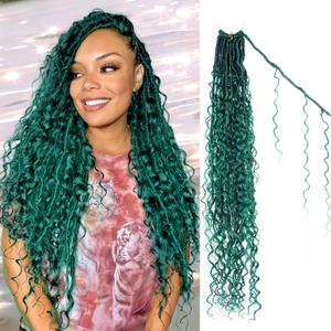 Green Boho Faux Locs Crochet Hair 30 Inch Goddess Locs 8 Packs Boho Soft Hair with Curly Ends Pre-looped Long Bohemian River Locs Crochet Hair for Black Women(30Inch,green)