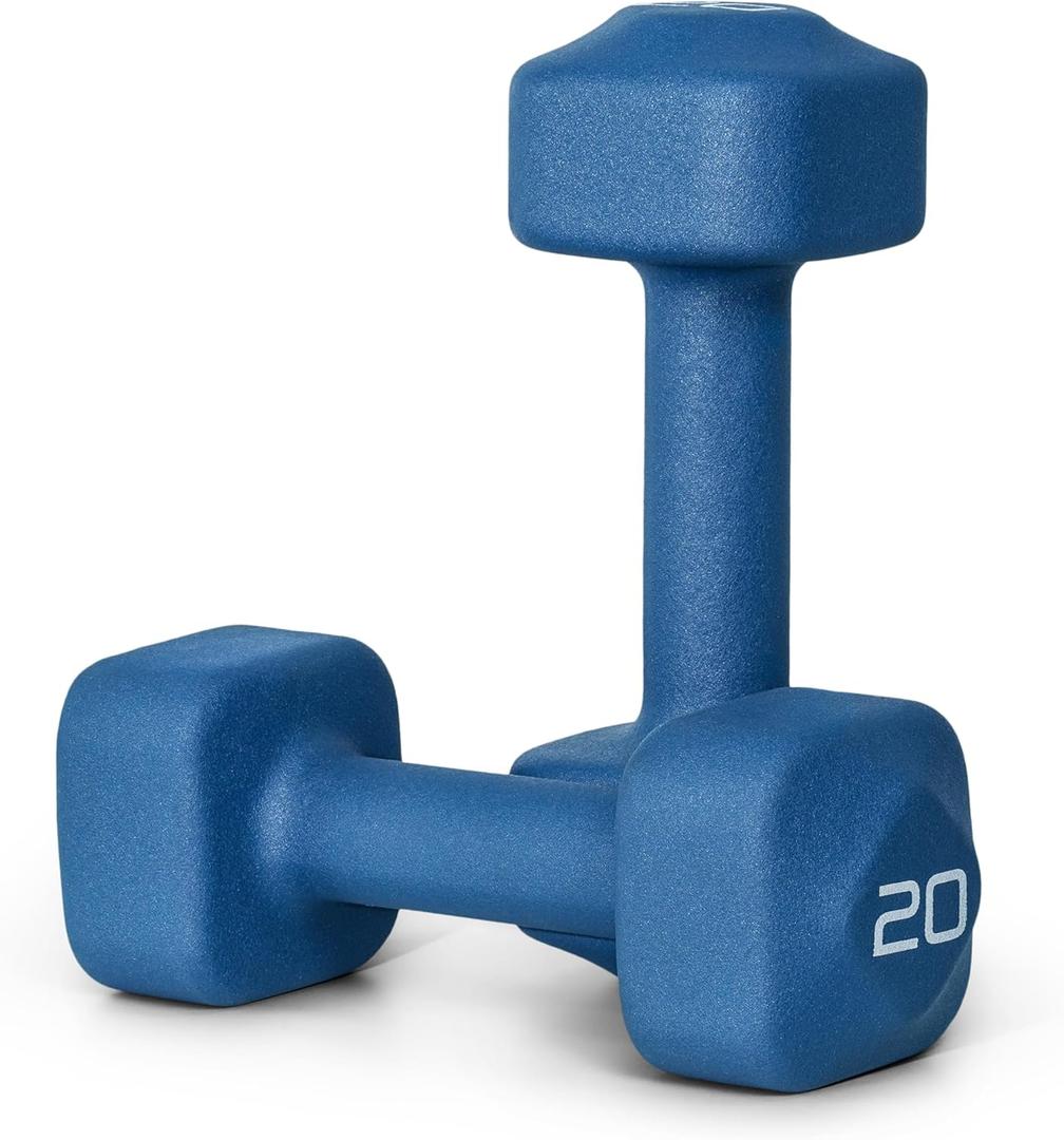 Tone Fitness Neoprene Dumbbell Weight Pairs with Anti-Roll Square Head | Multiple Options (20 lb - Pair, Blue)