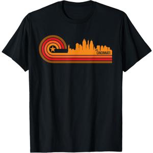 Retro Cincinnati T-Shirt - Cincinnati OH Skyline Shirt T-Shirt (Small, Black)